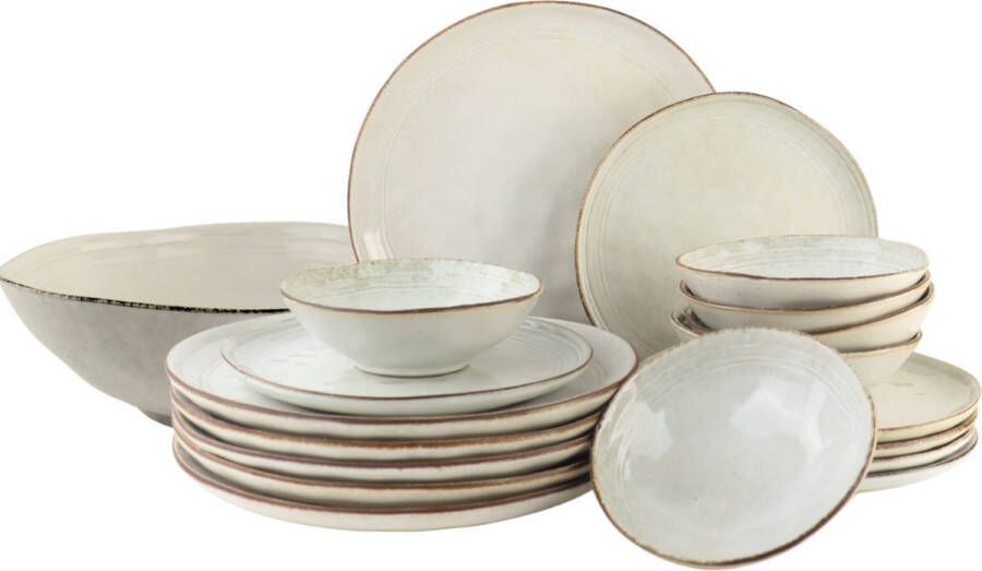 OTIX Serviesset met Saladeschaal Bordenset 6 Persoons 19-delig Beige Keramiek LILY