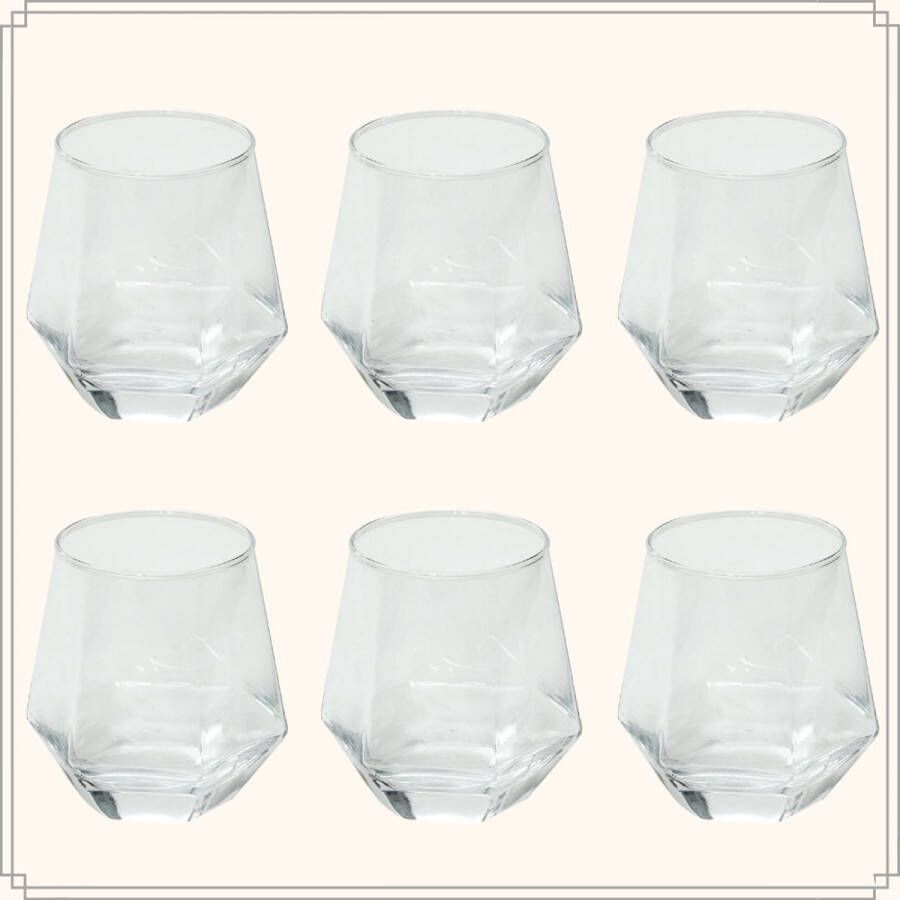 OTIX Waterglazen Limonade Glazen Set van 6 300ml Diamant vorm Transparant Glas