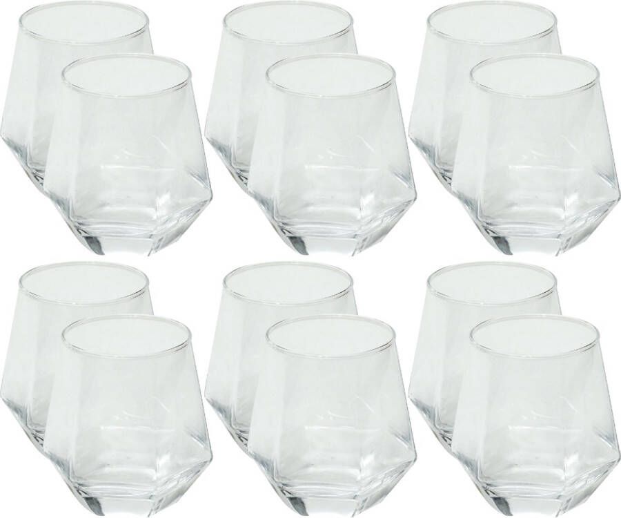 OTIX Waterglazen Set van 12 300ml Diamant vorm Transparant Glas