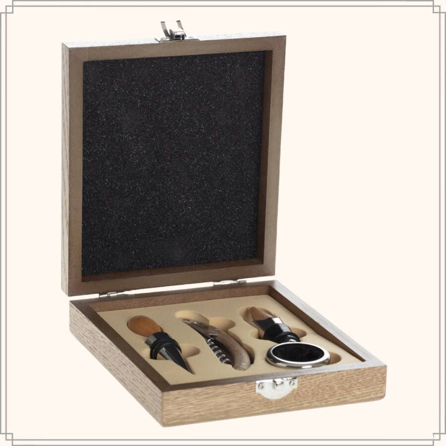 OTIX Wijnset met Luxe Kurkentrekker Bruin 15x17x4.4 cm RVS Wijn Acc...