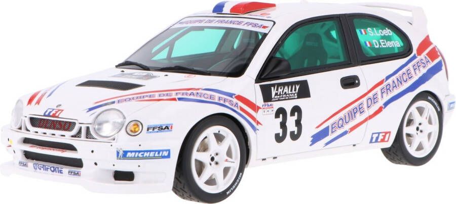 Ottomobile De 1:18 Diecast Modelauto van de Toyota Corolla WRC #33 van de Tour de Corse Rally van 2000. De rijders waren S. Loeb en D. Elena. De fabrikant van het schaalmodel is Otto Mobile. Dit model is alleen online beschikbaar