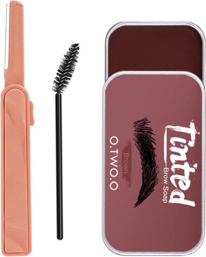 O.TWO.O Brow Styling Soap Wenkbrauw zeep Bruin Met Borstel & Wenkbrauwtrimmer