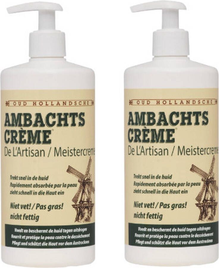 Oud Hollandse Ambachtscrème 450ml 2x cosmetica droge handen ruwe en schrale handen droge voeten ruwe voeten overmatig eelt eeltcreme voetencrème voor zeer droge voeten-voetencreme kloven-aftersun