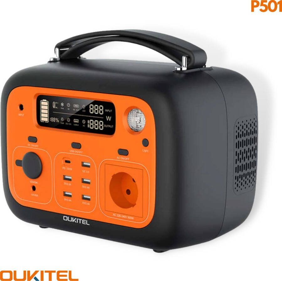 Oukitel P501E Draagbare Energiesysteem 505Wh 500W Krachtstation Powerbank Stekker Uitgang