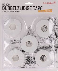 Out of office Dubbelzijdige tape 5 rollen 12mm 9 Meter Extra Sterk