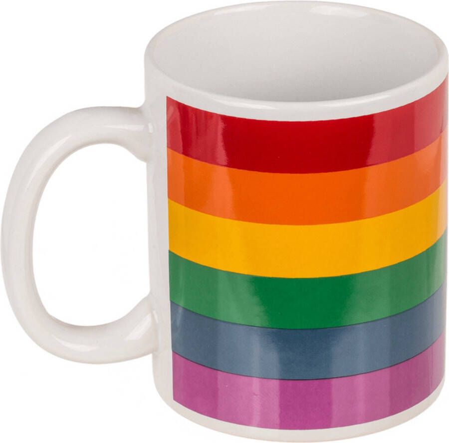 Out of the Blue Koffiemok drinkbeker Pride regenboog thema kleuren keramiek 9 x 8 cm feest mokken
