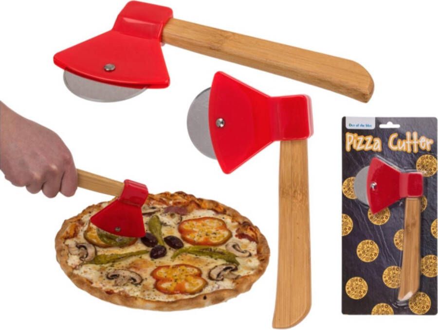 Out of the Blue Pizza Snijder Bijl Pizza Roller bijl -Pizza cutter Axe Pizza mes Bamboe handgreep Edelstaal mes 18cm x 10cm