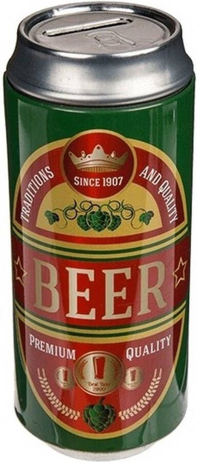 Out of the Blue Spaarpot blikje Bier Beer metaal groen rood Drank thema 16 cm Spaarpotten