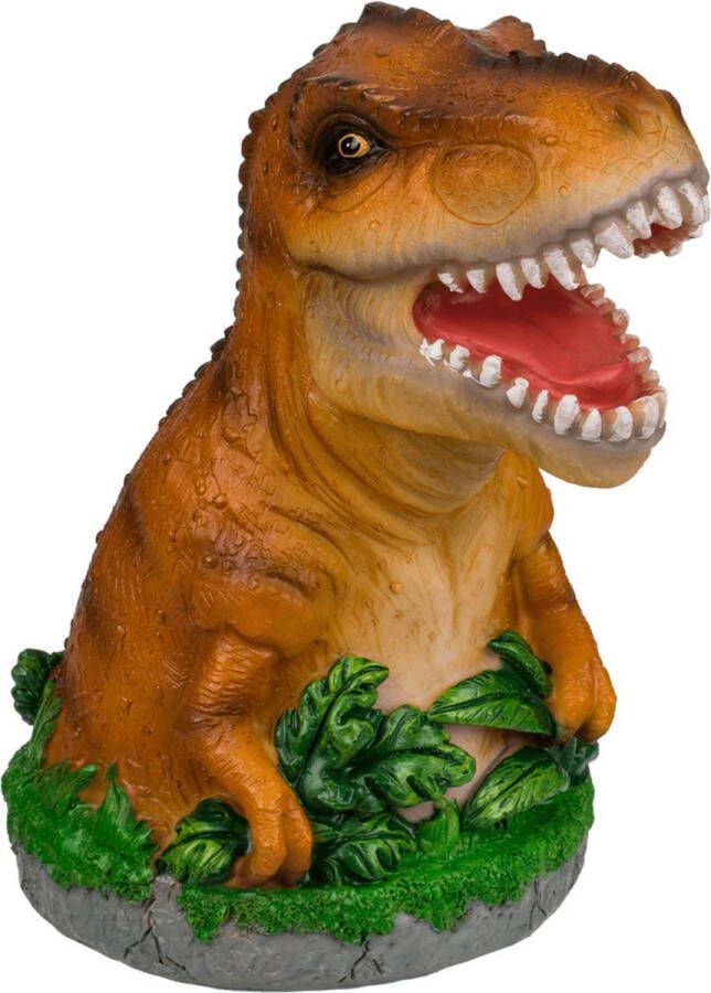 Out of the Blue Spaarpot Dinosaurus T-REX bruin polyresin 15 x 13 cm met afsluitdop Kinderen Spaarpotten