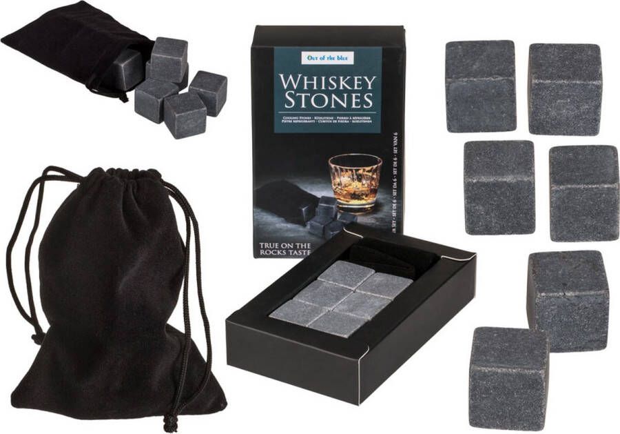 Out of the Blue Whisky Stenen Whiskey Stones Zwart In Geschenkzakje (6st)