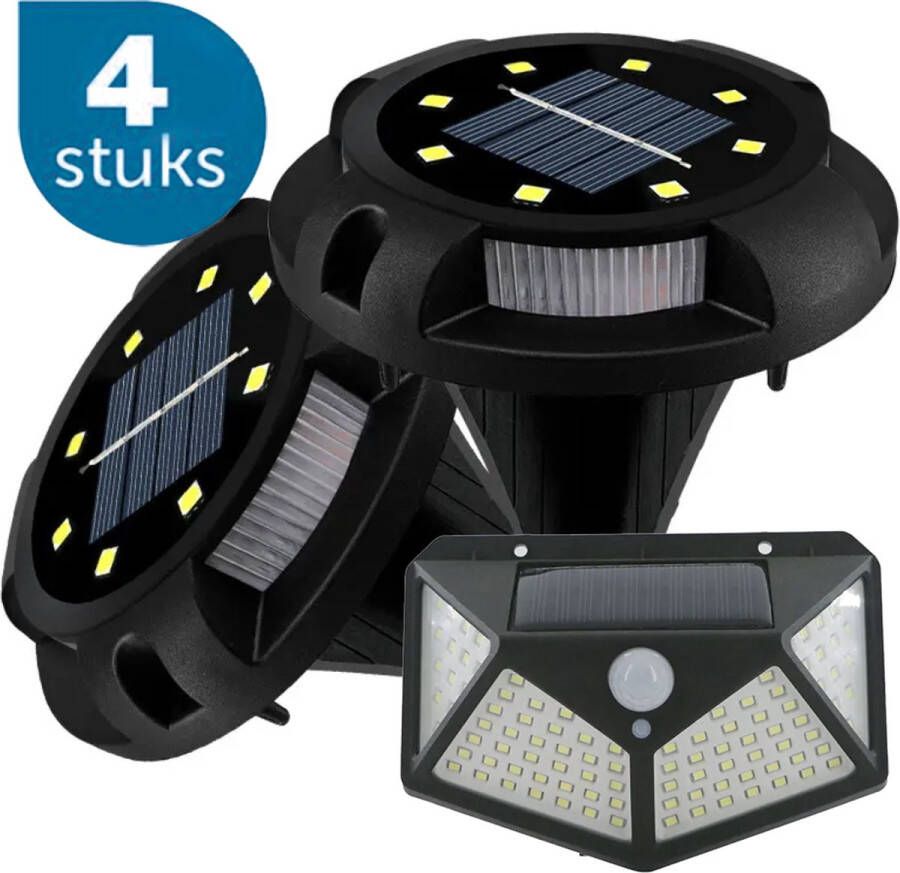 Outdoor Grondspots voor buiten Solar tuinverlichting 4 stuks Hoogwaardige kwaliteit Inclusief 1 x Solar buitenlamp 8 LED's Bovenlicht warm wit Zijlicht blauw 4 Pack