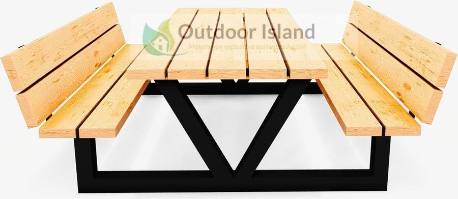 Outdoor Island BV Outdoor Island picknicktafel 200 cm- ijzer frame gepoedercoat douglas hout model V met rugleuning