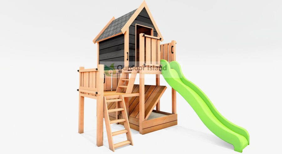 Outdoor Island B.V. Outdoor Island Speeltoestel Landelijk zwart- glijbaan limoengroen- platformhoogte 150 cm