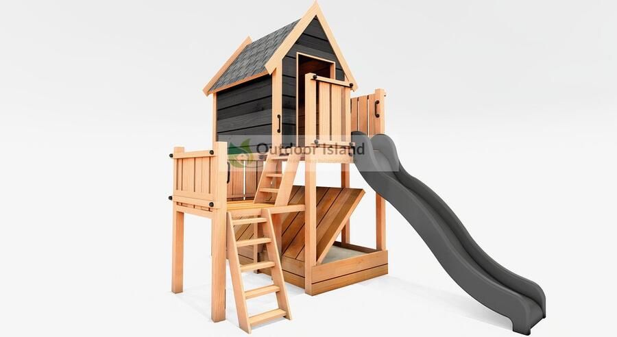 Outdoor Island B.V. Outdoor Island Speeltoestel Landelijk zwarte wanden- glijbaan antraciet platformhoogte 150 cm