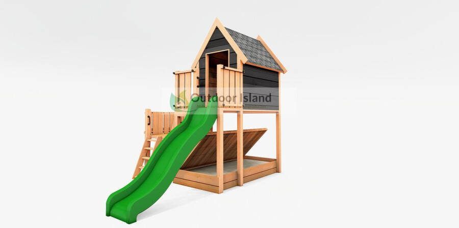 Outdoor Island B.V. Outdoor Island Speeltoestel Landelijk zwarte wanden- glijbaan donkergroen- platformhoogte 150 cm