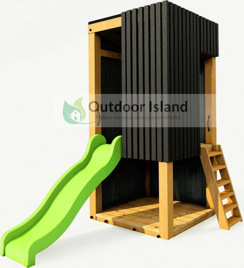 Outdoor Island B.V. Outdoor Island Speeltoren modern platformhoogte 90cm met glijbaan limoengroen