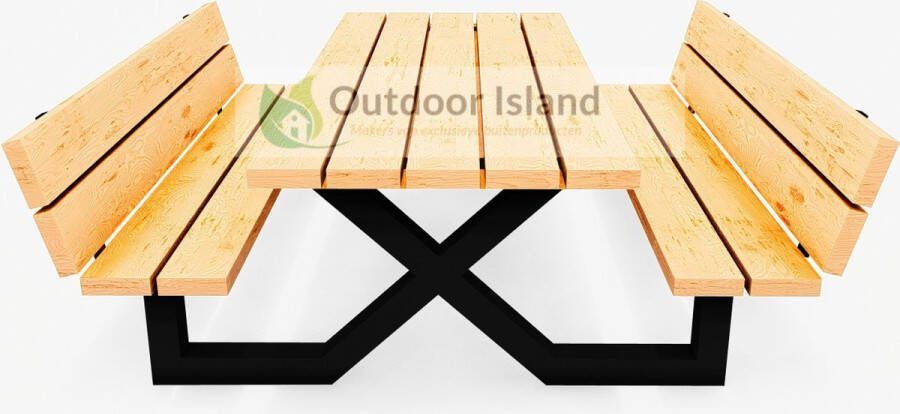 Outdoor Island BV Outdoor Island picknicktafel 200 cm- ijzer frame gepoedercoat douglas hout model X met rugleuning
