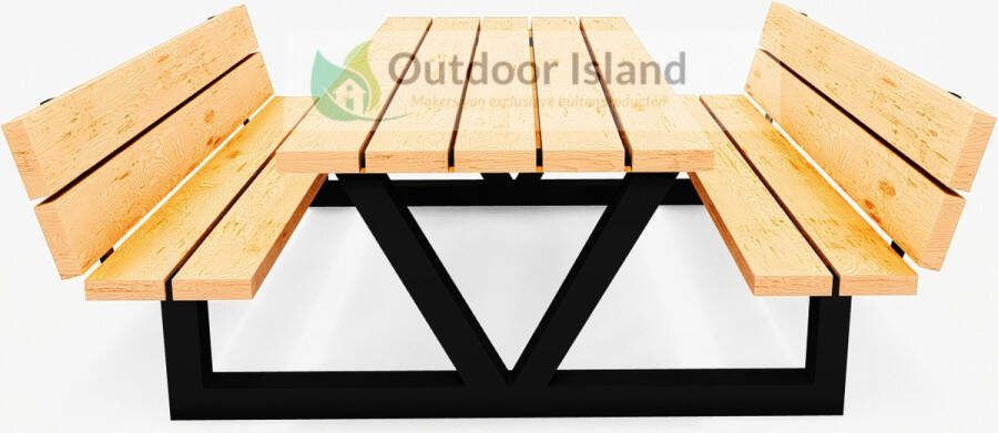 Outdoor Island BV Outdoor Island picknicktafel 250 cm- ijzer frame gepoedercoat douglas hout model V met rugleuning
