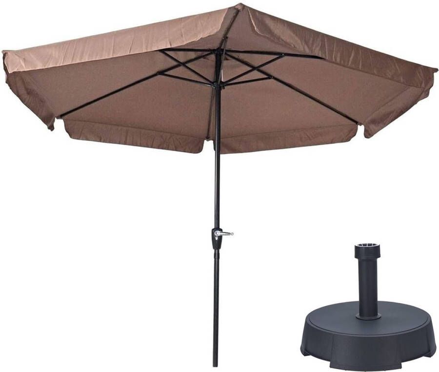 Outdoor Living Parasol Gemini Taupe Ø300 cm + inclusief parasolvoet 25 kg