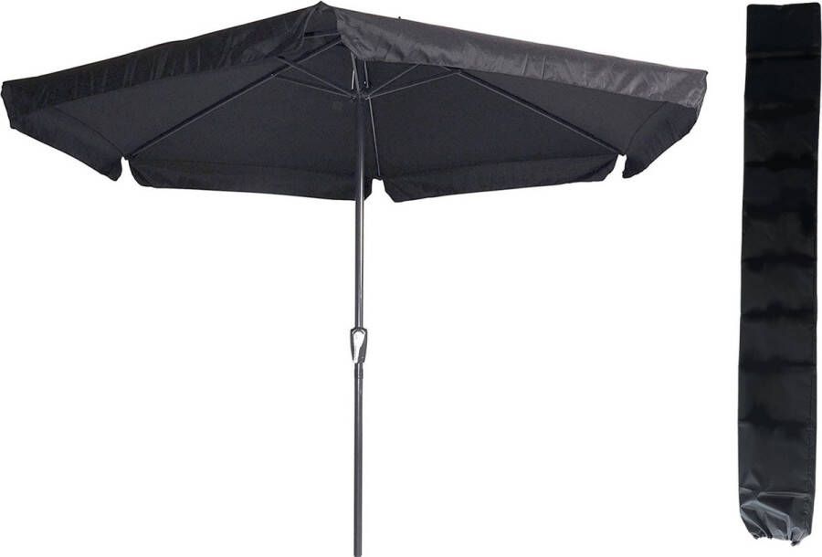Outdoor Living Parasol Gemini zwart Ø300 cm | met handig opdraaisysteem en inclusief opberghoes