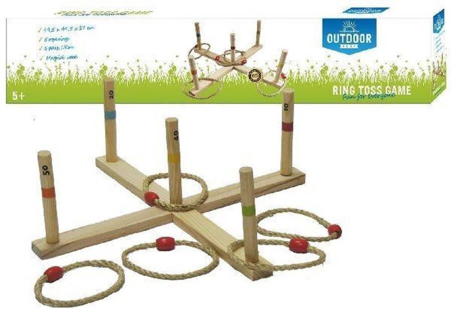 OUTDOOR PLAY Ringwerpspel Speelgoed Inclusief 5 ringen Mooie houten set Ring toss game