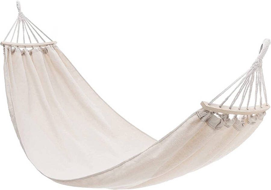 OutdoorFriends Hangmat – Hangmat met spreidstok Ligbed 220 x 150 cm – Lengte 260 cm Inclusief Opbergtas en Bevestigingstouwen – Beige Wit