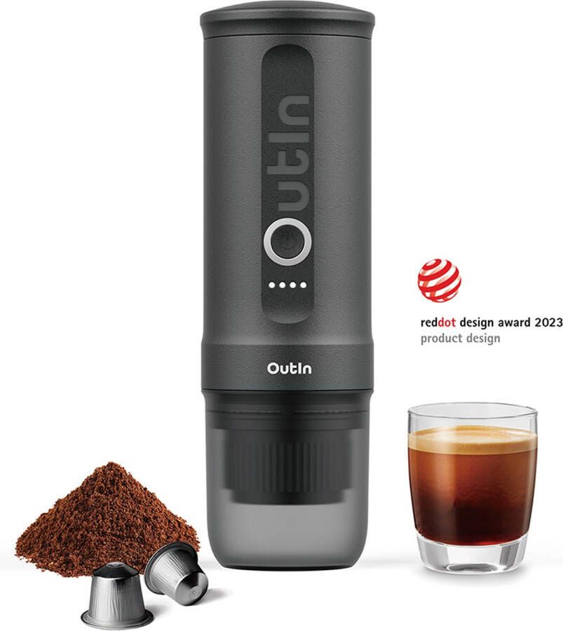 Outin Nano draagbare elektrische espressomachine stijlvol en solide verwarmt water capsules & gemalen koffie 20 bar draagbare koffiemachine reis & camping koffiezetapparaat 12 volt