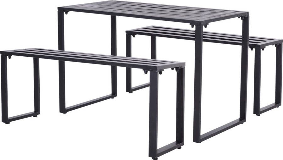 Outsunny Outdoor meubelset tafel + banken 4-de tuinzitgroep tafel zitbank metaal 84B-250
