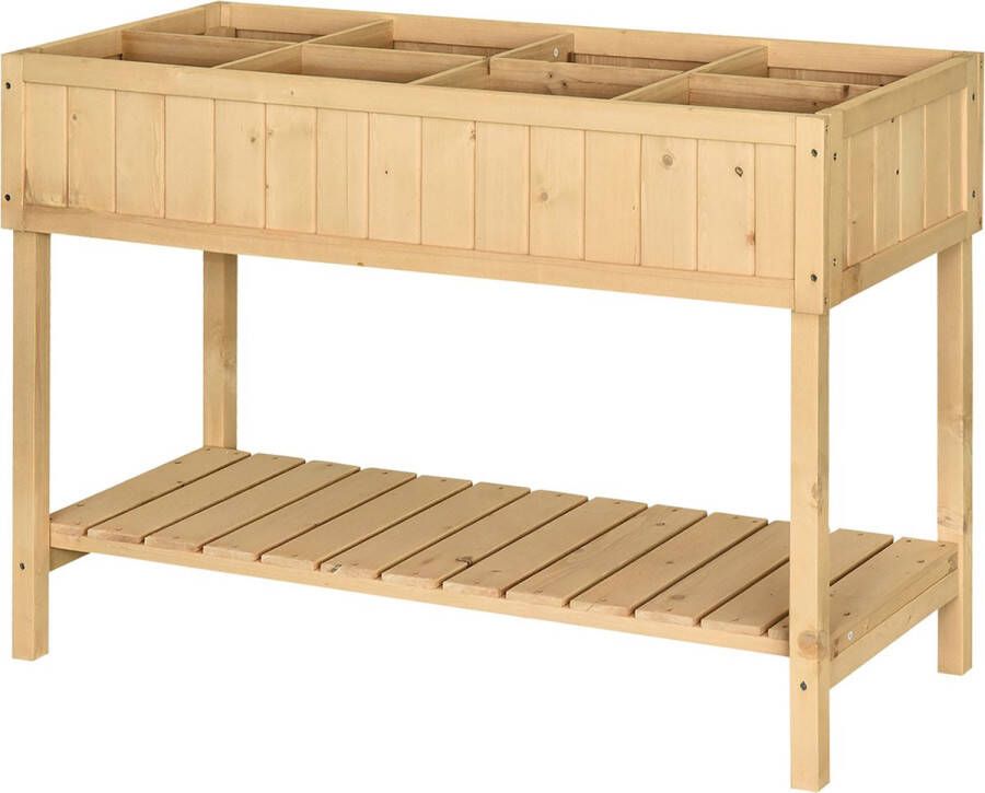 Outsunny Plantentafel verhoogd bed plantenbak kweektafel 6 x vakken vurenhouten aflegvlak + afvoer 845-238