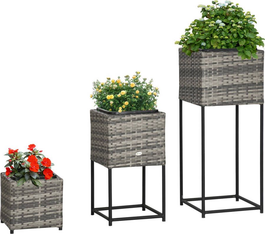 Outsunny Rattan Hochbeet Set mit Metallgestell 867-134V00