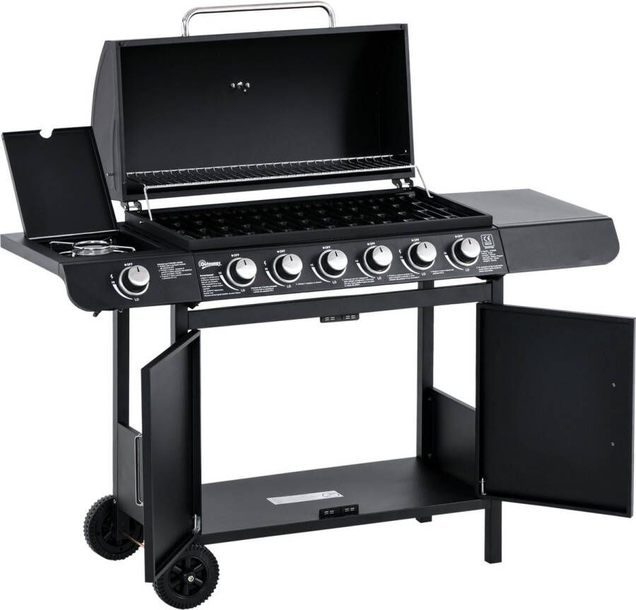 Outsunny Sunny Gas barbecue balkon BBQ grill kar met 7 branders kast multifunctioneel metaal