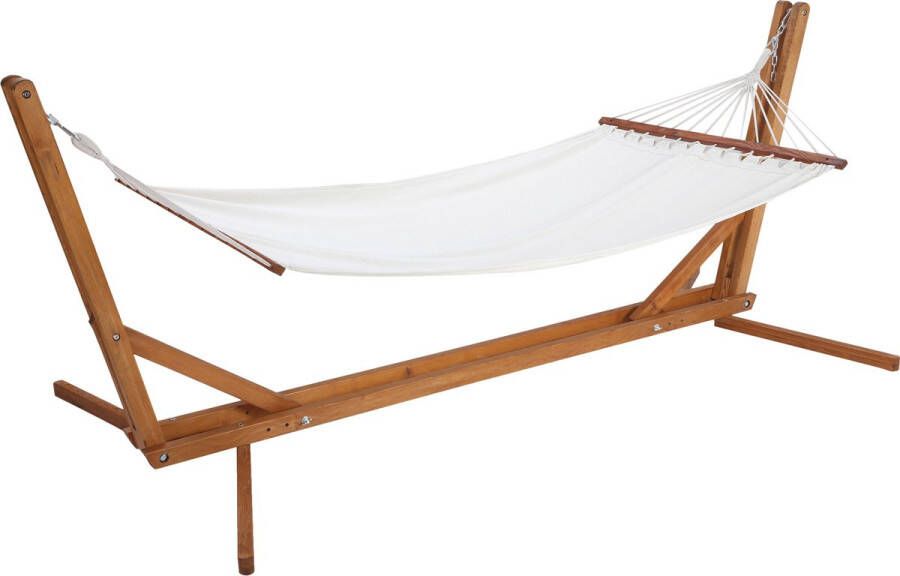 Outsunny Sunny Hangmat met frame Grenen Hout Wit Teak 388 x 152 x 89 cm