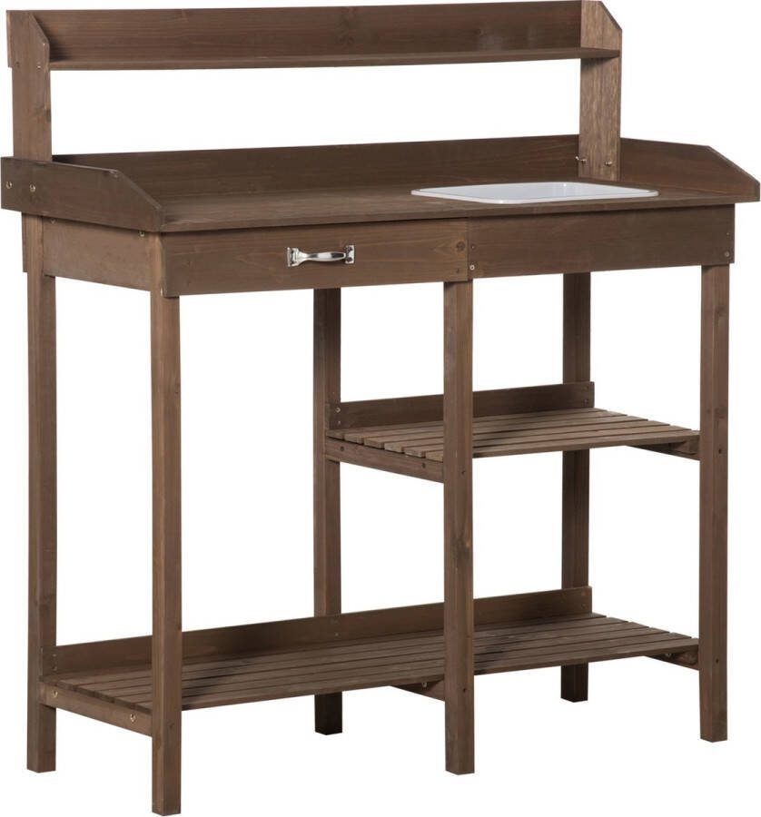 Outsunny Sunny Houten plantentafel balkonplant tuinplank kast gieter grilltafel metalen plank onderkast plantentafels buitenkeuken tuinkast houten plantenplank