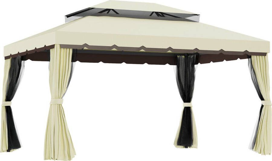 Outsunny Sunny Paviljoen snel op te zetten tuinprieel partytent 3 x 3 waterdicht waterafstotend poedercoating stalen frame in grijs beige zwart camping dak bruiloft met zijwanden gordijnen pergola terras trend