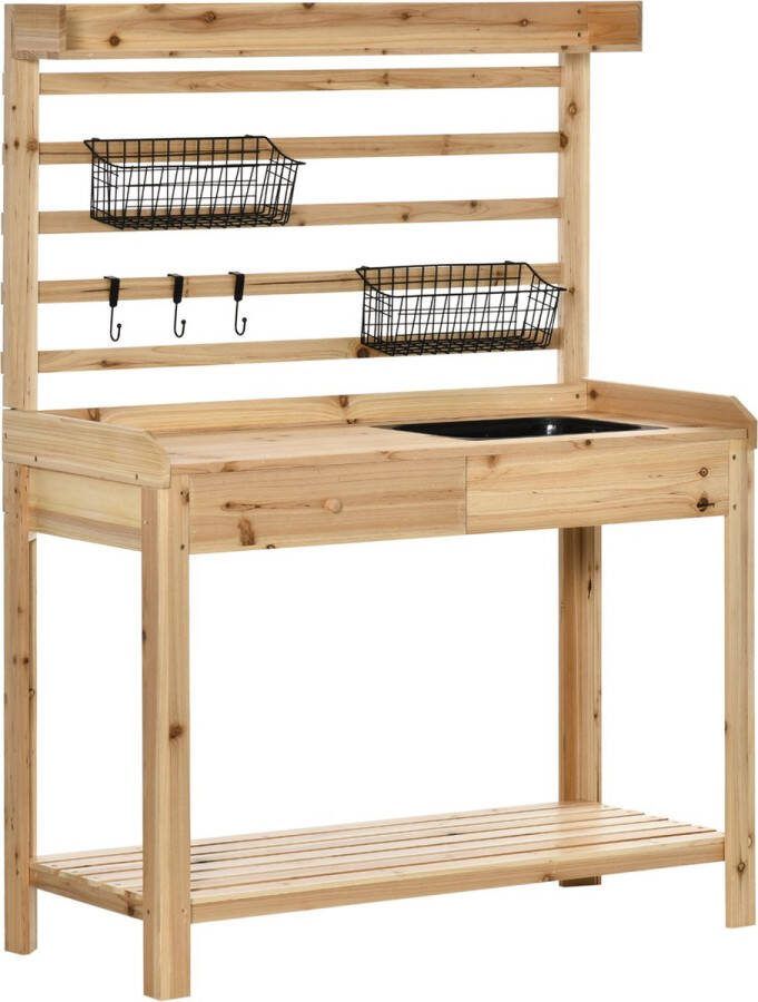 Outsunny Sunny plantentafel dennenhout 107 5 cm x 46 cm x 142 cm