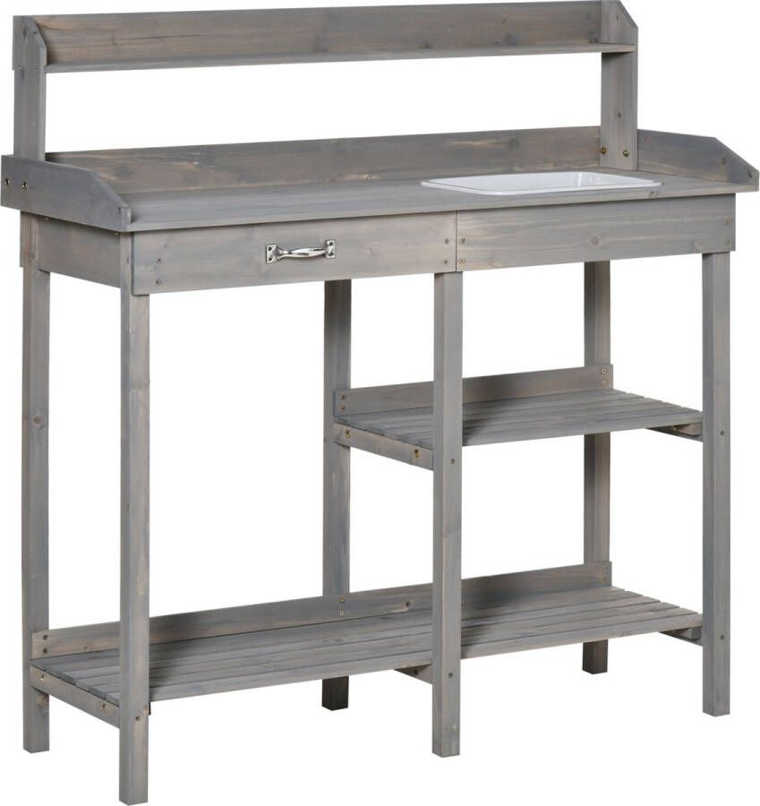 Outsunny Sunny Plantentafel met kuip Dennenhout Grijs 117 x 45 x 121 cm