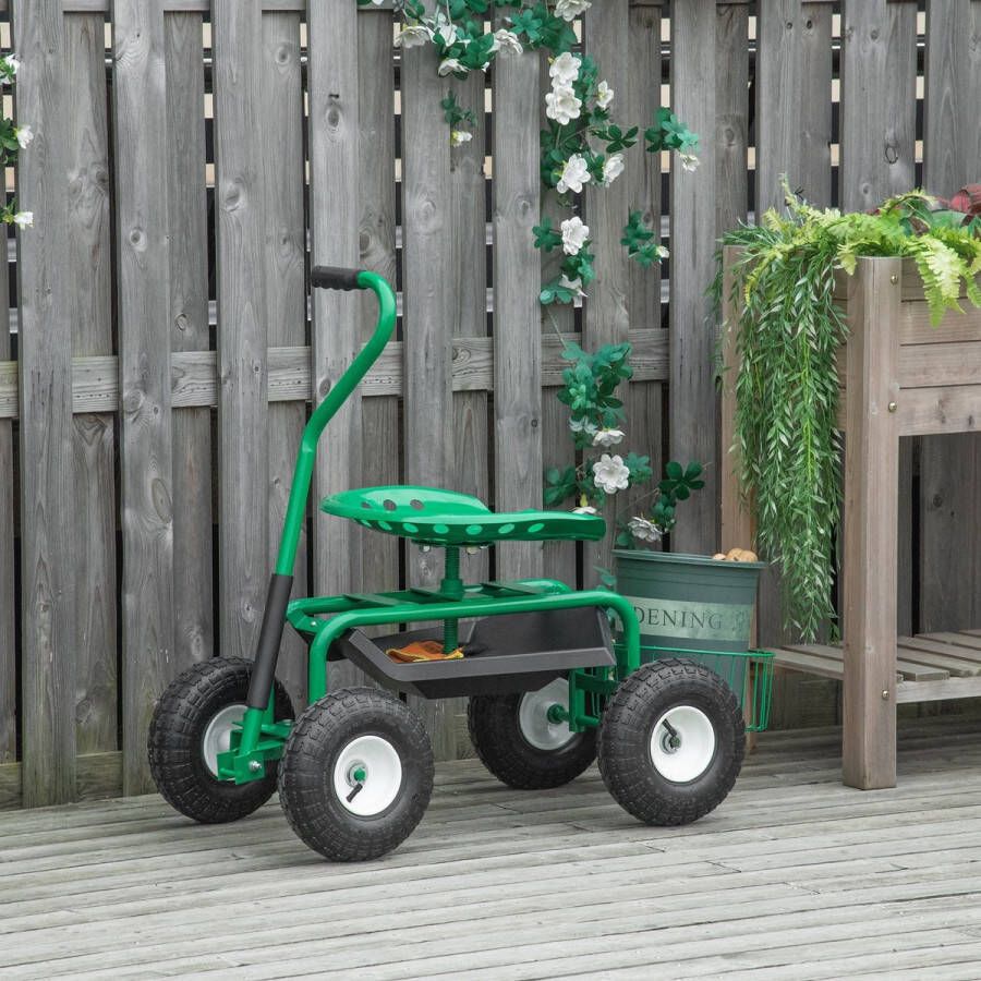 Outsunny Sunny Tuinwagen met zitstoel tot 150kg 81 x 44 5 x 46-59 cm
