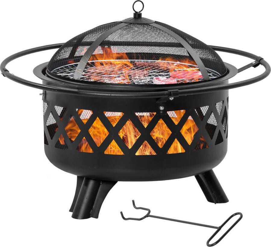 Outsunny Sunny Vuurschaal 2-in-1 met vonkbescherming incl. Grillplaat Ø82 cm Zwart