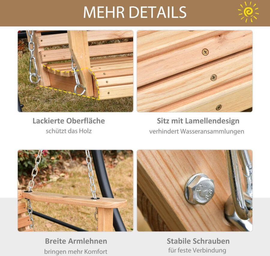 Outsunny Tuinschommel 2-3 personen vurenhouten patio 150 x 75 x 53 cm naturel 84A-147