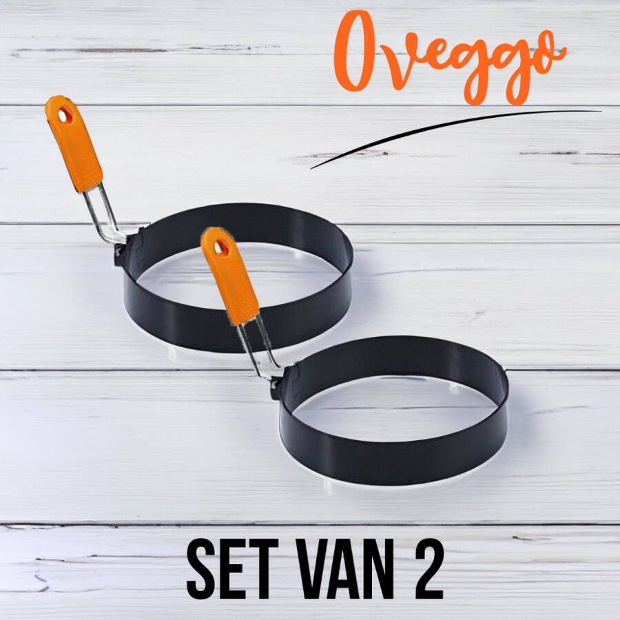 Oveggo Eiervormer Deluxe Set van 2- Keukenhulpmiddel Perfect Ronde Eieren Anti-aanbaklaag Met Handvat Pannenkoekenringen Bakringen Hamburgerringen Ronde kookringen