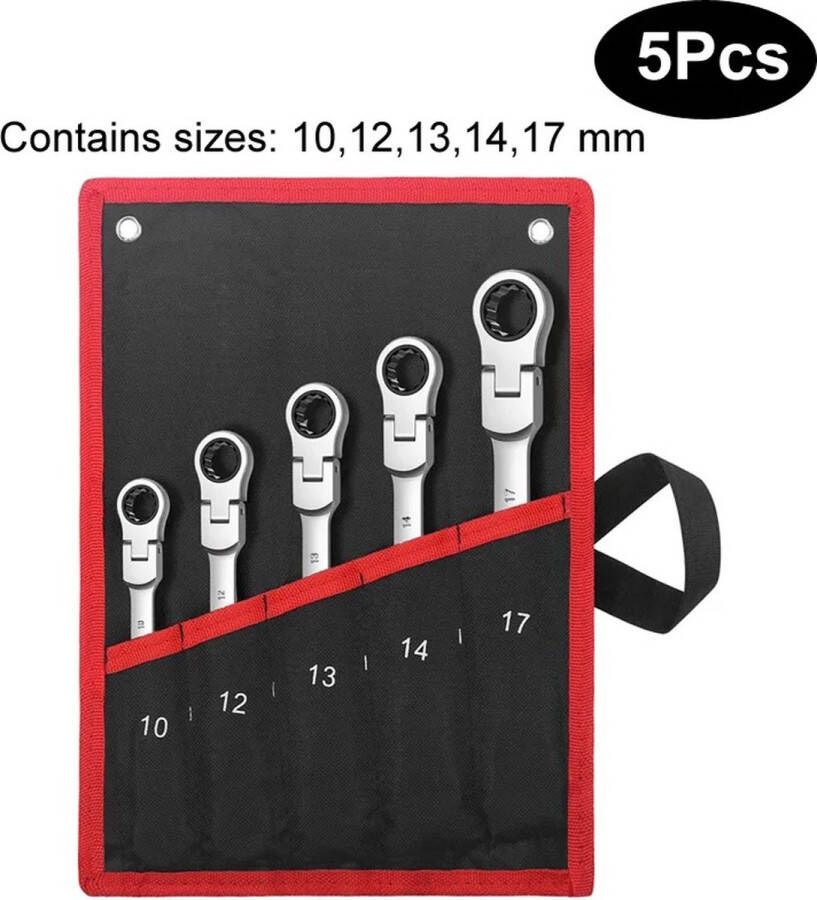 Overeem products Overeem s flexibele ratelset moersleutel set 5 delig Chrome Vanadium Staal
