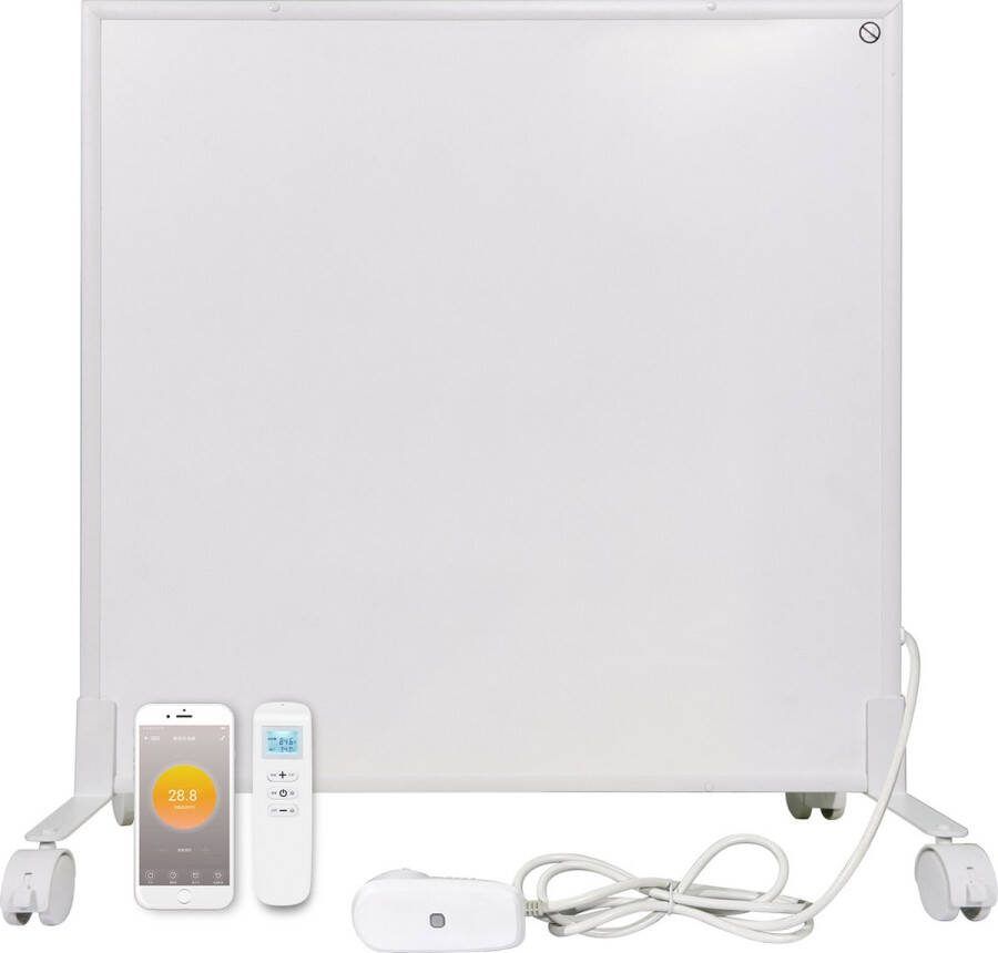 Overmania Infraroodpaneel 350W 62x62cm WiFi Bestuurbaar Instelbare Thermostaat Veilig en Energiezuinig Inclusief wielen