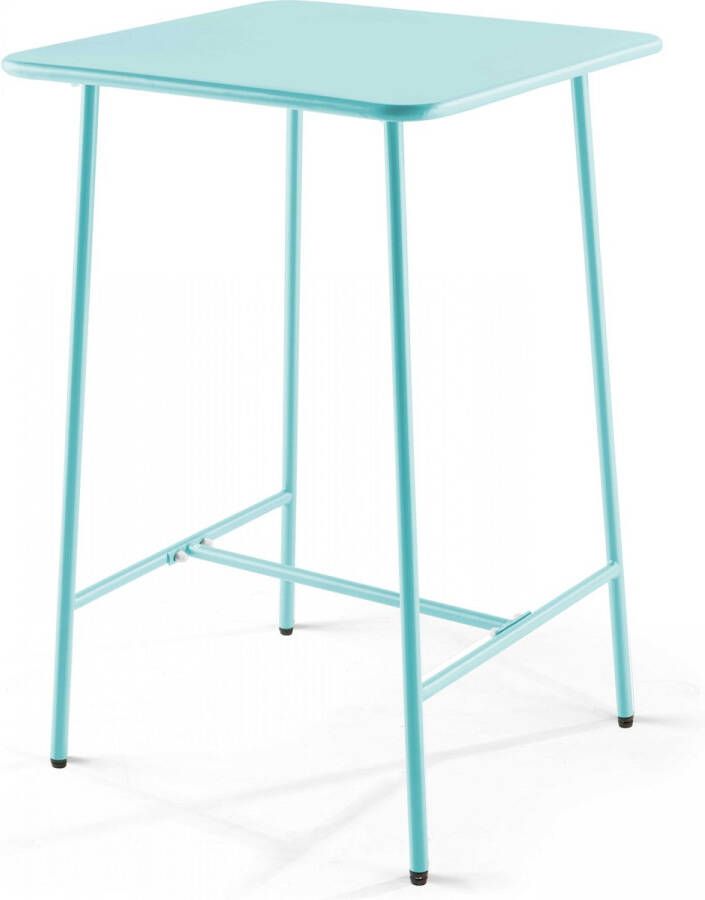 Oviala Palavas Hoge Vierkante Tuin Tafel Van Turquoise Blauw Staal 70cm