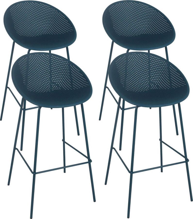 Oviala Buda Set Van 4 Hoge Eendblauwe Kunststof Terrasstoelen