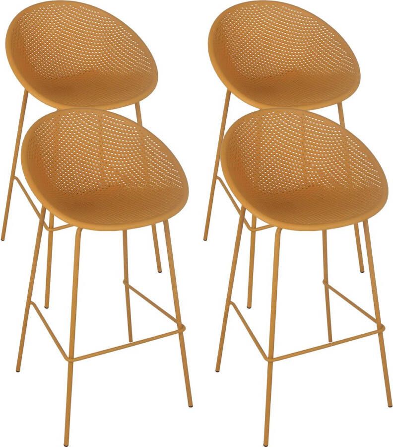 Oviala Buda Set Van 4 Mosterdgele Kunststof Hoge Terrasstoelen