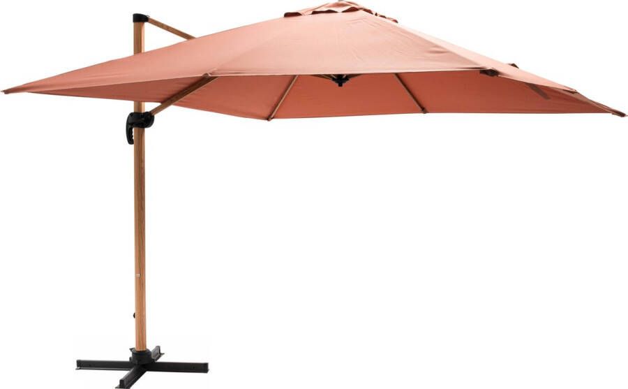 Oviala Brescia Vierkante Zweefparasol 3x3m Met Houtlook Klei-effect