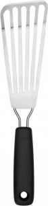 OXO Vis Spatel met sleuven Dun RVS blad Zacht comfortabel anti-slip handvat Zwart