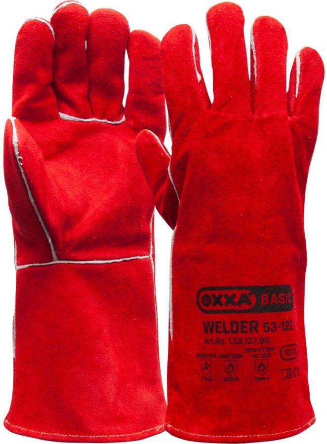 Oxxa Welder 15312200 Lashandschoen paar 10 XL Rood splitleer BBQ handschoen Hittebestendig