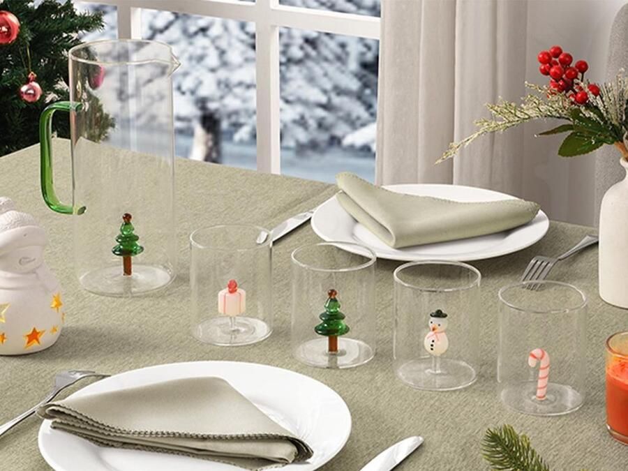 OZAIA Karaf met kerstboom in glas Transparant en groen Ø14 5 x H24 MANNIE L 14.5 cm x H 24 cm x D 14.5 cm