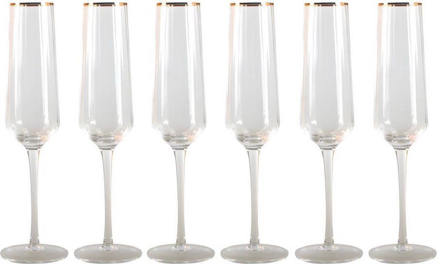 OZAIA Set van geribbelde champagneglazen art-decostijl CELEBRATION 7 x 7 x 26 cm Gouden rand L 7 cm x H 26 cm x D 7 cm